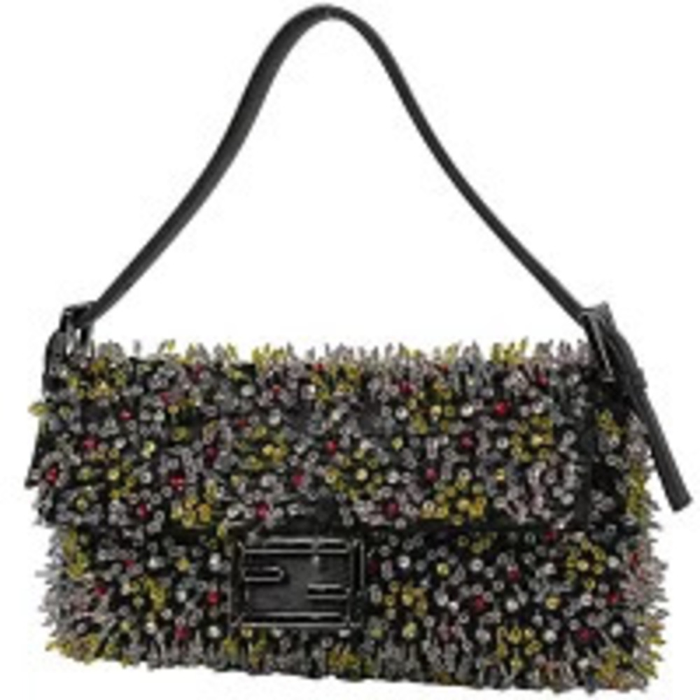 Fendi Mamma Bucket rhinestone sequin Hobo bag leather black multicolor